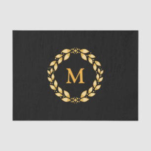 Ornate Golden Leaved Roman Wreath Monogram - Black Tissue Paper