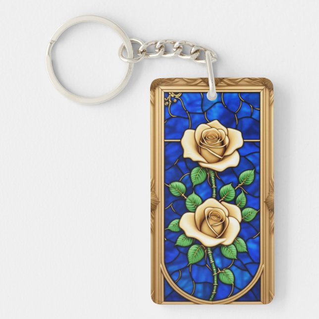 Ornate Golden Rose Artwork Keychain (Front)