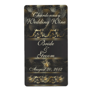 Ornate Golden Spiders Wedding Wine Label