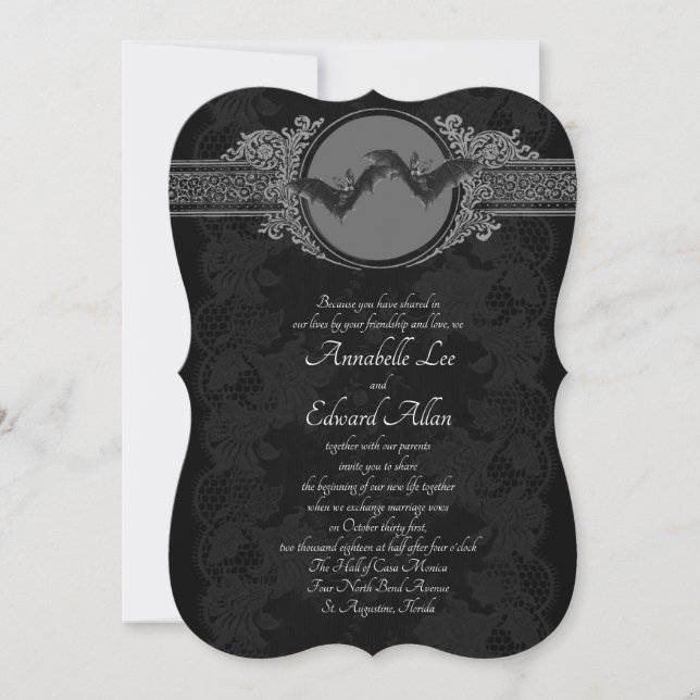 Ornate Gothic Elegant Bat Wedding Invitation (Front)