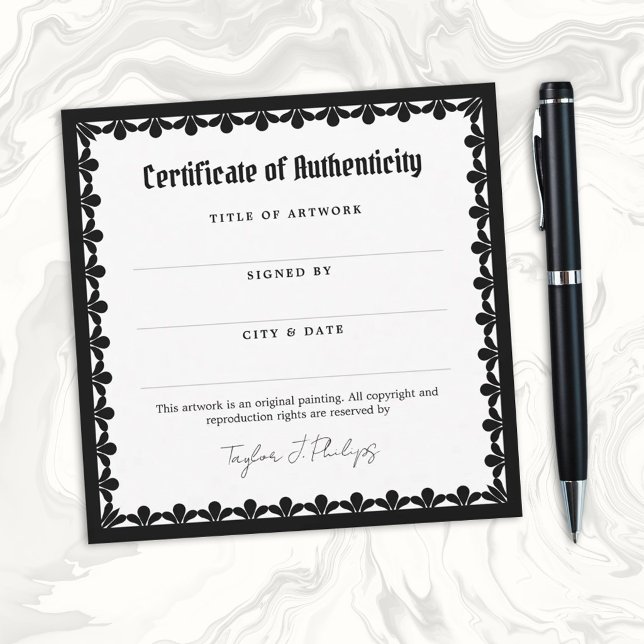 Ornate Gothic Font Certificate of Authenticity (Creator Uploaded)