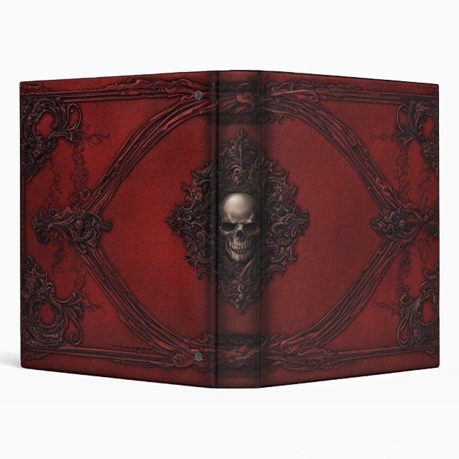 Ornate Gothic Red Skull Leather Book of Shadows Binder (Background)