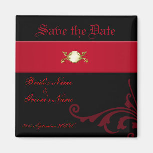 Ornate Gothic Save the Date Magnet Black and Red