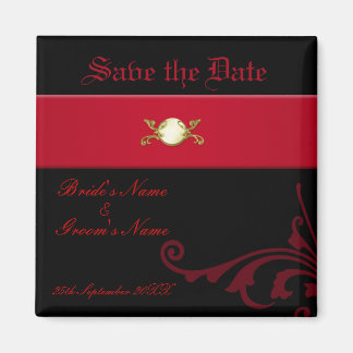 Ornate Gothic Save the Date Magnet Black and Red