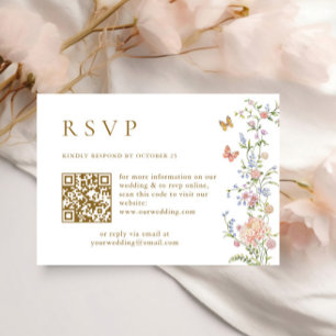 Ornate Grace Pastel Blush Floral QR code Wedding RSVP Card