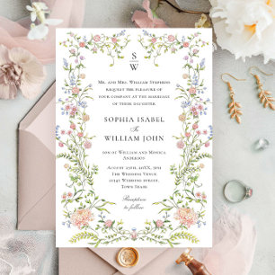 Ornate Grace Pastel Blush Floral Wedding Invitation