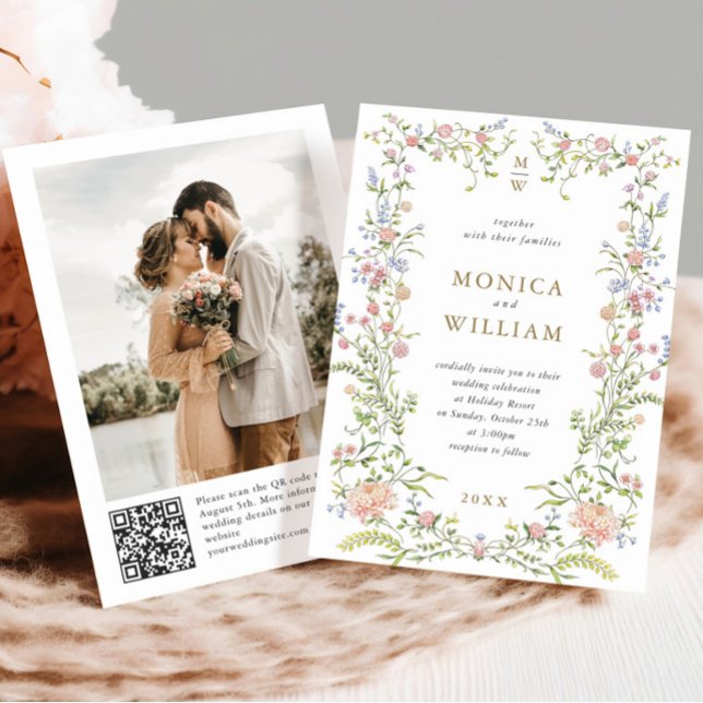 Ornate Grace Pastel Blush Floral Wedding Photo Invitation (Creator Uploaded)