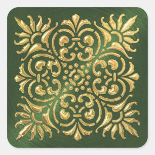 Ornate Green and Gold Embossed Look Sticker