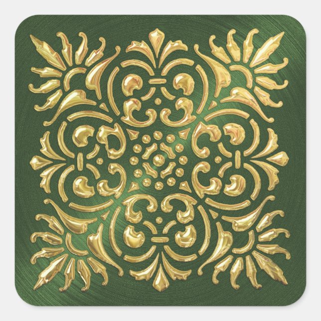 Ornate Green and Gold Embossed Look Sticker (Front)