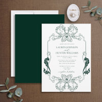 Ornate Green Floral Line Art Monogram Wedding