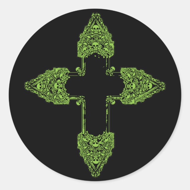 Ornate Green Gothic Cross Classic Round Sticker (Front)
