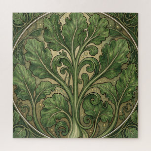 Ornate Green Kale Art Nouveau Jigsaw Puzzle