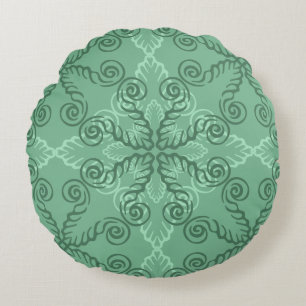 Ornate Green Leafy Scrollwork Round Pillow