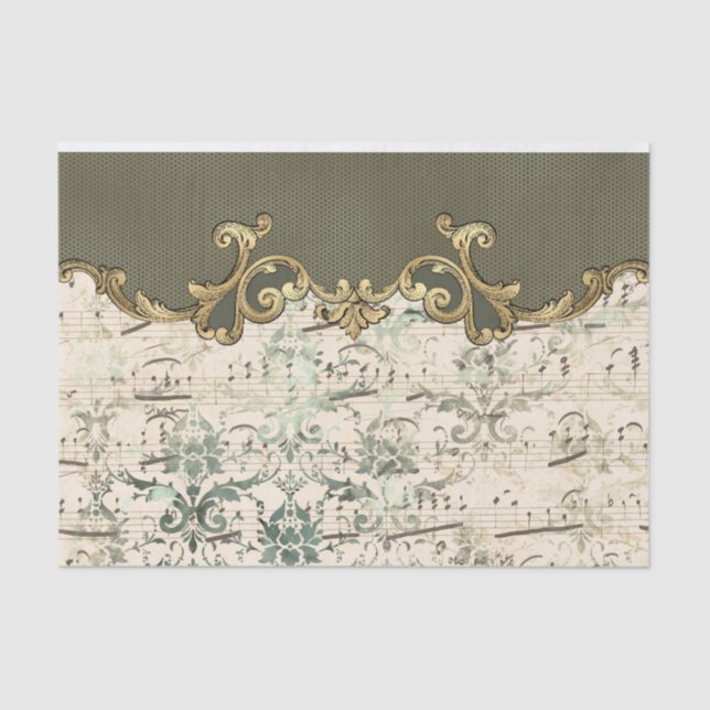 Ornate Green Music notes Decoupage Tissue Paper (Front)
