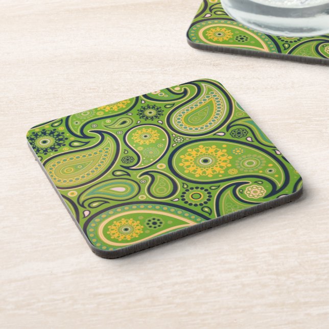Ornate Green Paisley Pattern Coaster (Left Side)