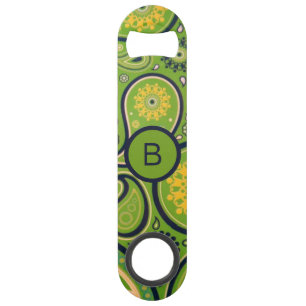 Ornate Green Paisley Pattern Monogram Bar Key