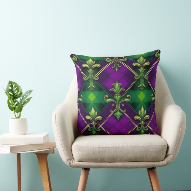 ORNATE GREEN & PURPLE DIAMOND PATTERN THROW PILLOW (Chair)
