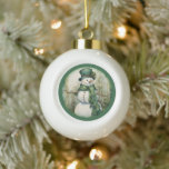 Ornate Green Snowman Dressed For Snow Ceramic Ball Christmas Ornament<br><div class="desc">A happy snowman wearing a tophat,  scarf and carrot nose</div>
