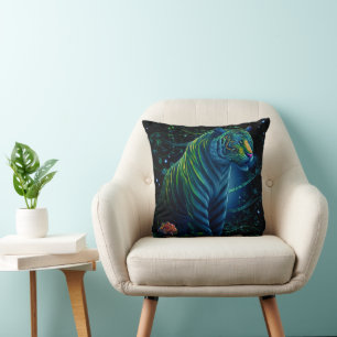 Ornate Green Tiger Throw Pillow