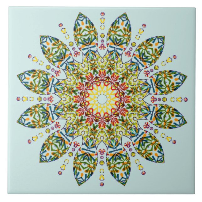 Ornate Green Yellow Mandala Tile (Front)