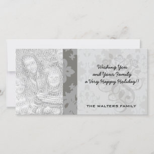 ornate grey diamond damask design holiday card