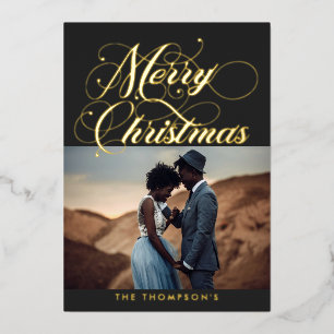 Ornate Grey Merry Christmas Foil Holiday Card