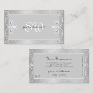 Ornate Grey Silver Mosaic Sparkle Jewels Monogram Business Card