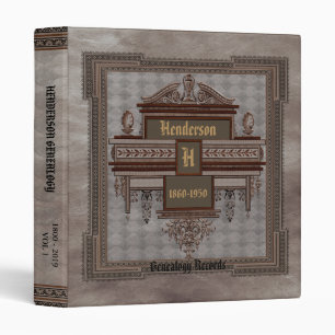 Ornate Grey Vintage Genealogy 3 Ring Binder