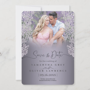 Ornate Greyish Pink Damask Save the Date Card