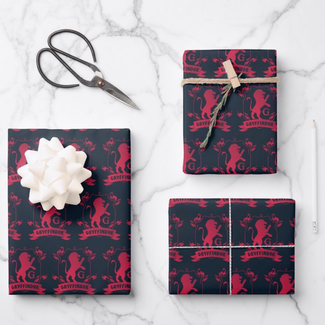 Ornate GRYFFINDOR™ House Crest Wrapping Paper Sheet (Front)