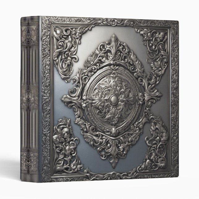 Ornate Hammered Silver Gothic Leather Binder (Front/Spine)