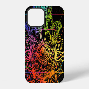 Ornate hamsa: hand-drawn neon pattern. iPhone 12 case
