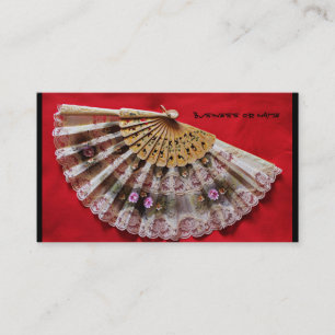 Ornate Hand Held Fan on a Red Background Business Card