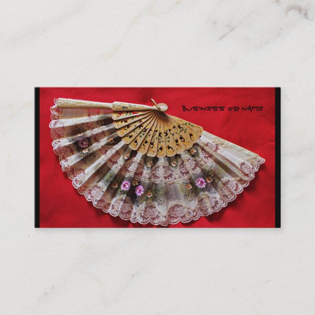 Ornate Hand Held Fan on a Red Background Business Card (Front)