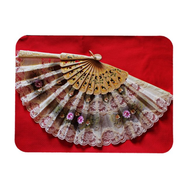 Ornate Hand Held Fan on a Red Background Magnet (Horizontal)