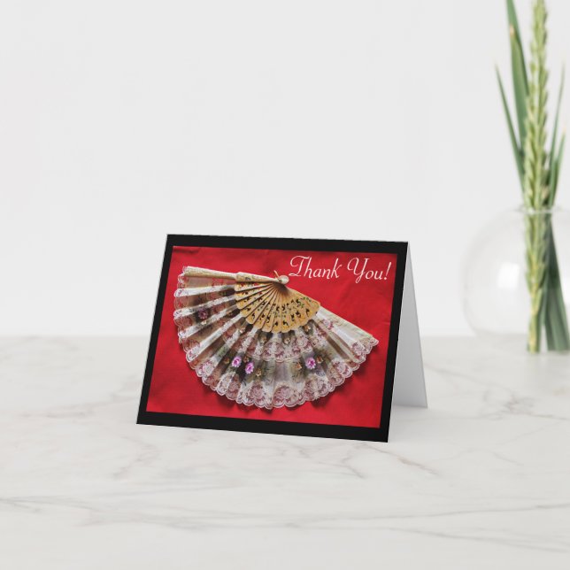 Ornate Hand Held Fan on a Red Background Thank You (Front)