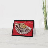 Ornate Hand Held Fan on a Red Background Thank You