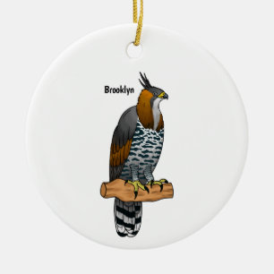 Ornate hawk eagle bird cartoon illustration  ceramic ornament