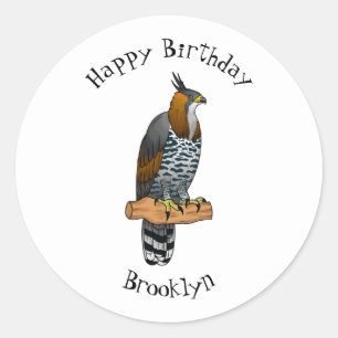 Ornate hawk eagle bird cartoon illustration classic round sticker
