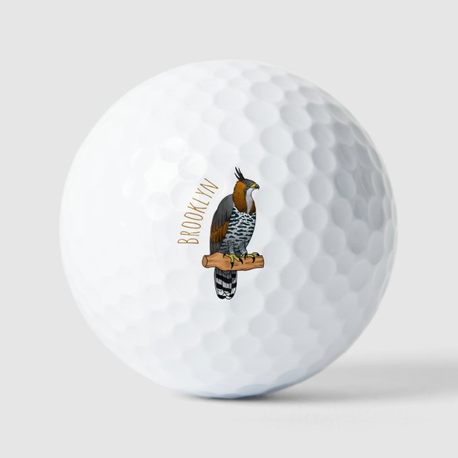 Ornate hawk eagle bird cartoon illustration golf balls (Front)