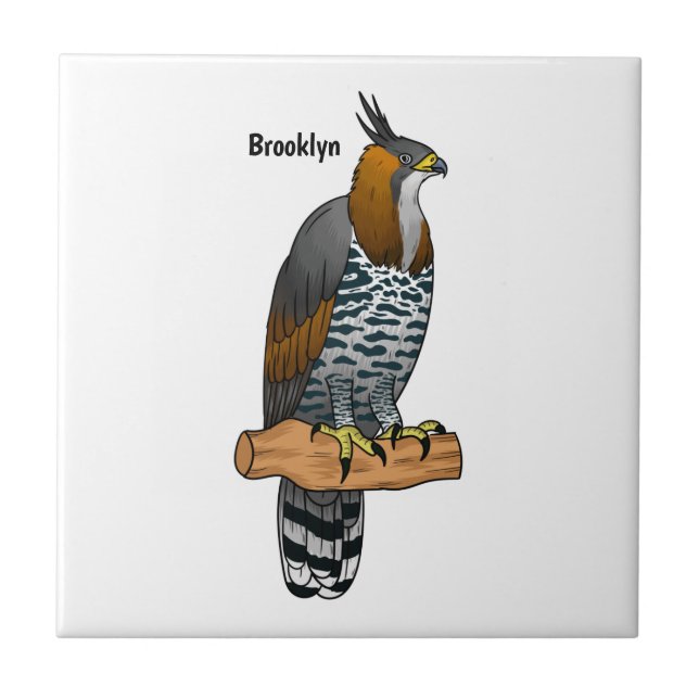 Ornate hawk eagle bird cartoon illustration tile (Front)