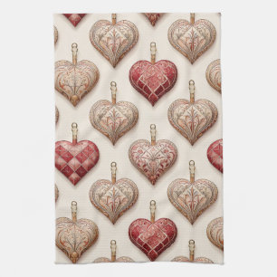 Ornate Heart Ornaments - Baroque & Quilted (1) Kitchen Towel