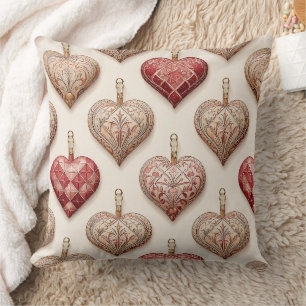 Ornate Heart Ornaments - Baroque & Quilted (1) Throw Pillow