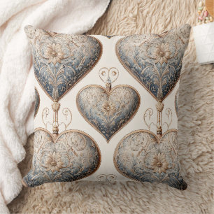 Ornate Heart Ornaments - Baroque & Quilted (2) Throw Pillow