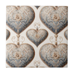Ornate Heart Ornaments - Baroque & Quilted (2) Tile