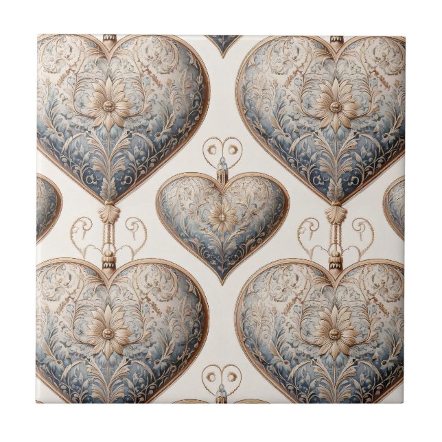 Ornate Heart Ornaments - Baroque & Quilted (2) Tile (Front)
