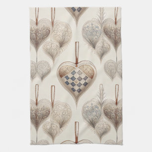 Ornate Heart Ornaments - Baroque & Quilted (3) Kitchen Towel