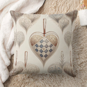 Ornate Heart Ornaments - Baroque & Quilted (3) Throw Pillow