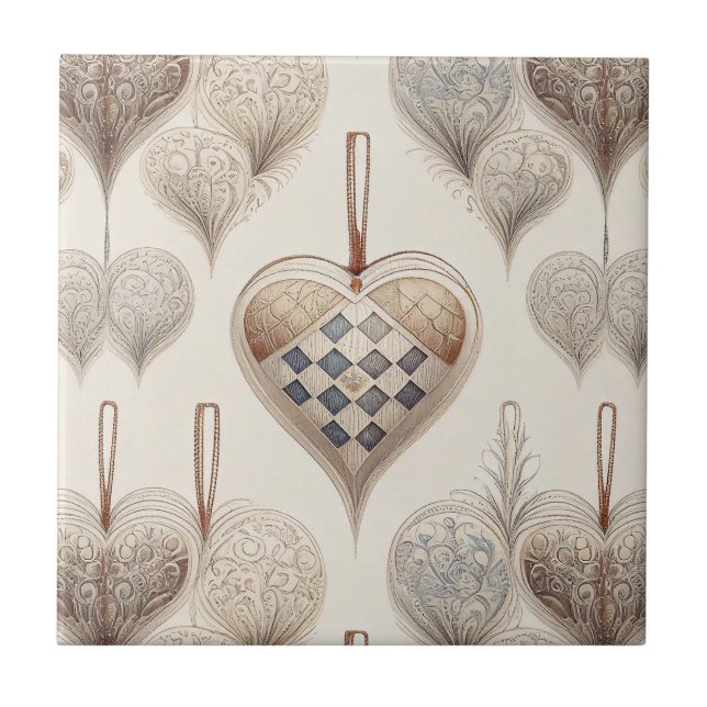 Ornate Heart Ornaments - Baroque & Quilted (3) Tile (Front)