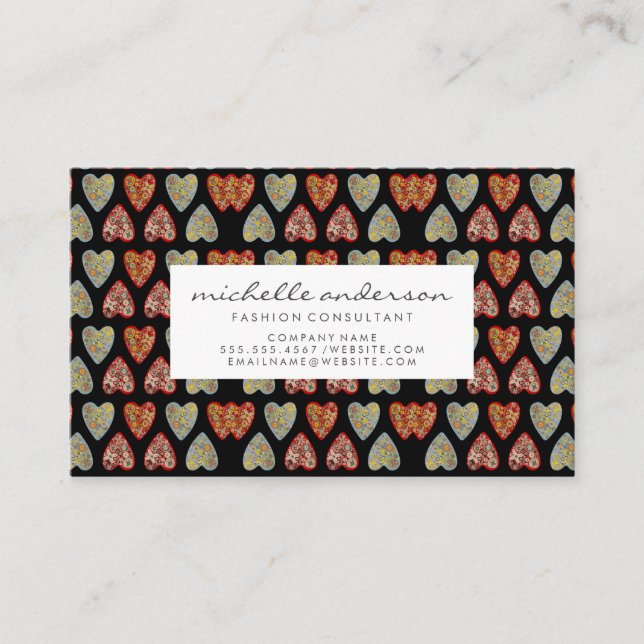 Ornate Heart Pattern Business Card (Front)